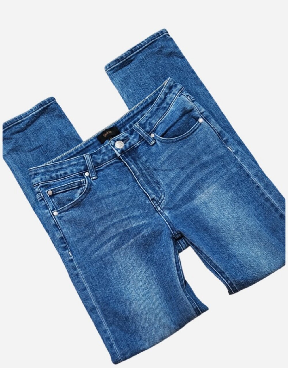 Quince Stretch Mid Rise Slim Straight Jeans Women's 27 Medium Wash Minimalist - Picture 5 of 14